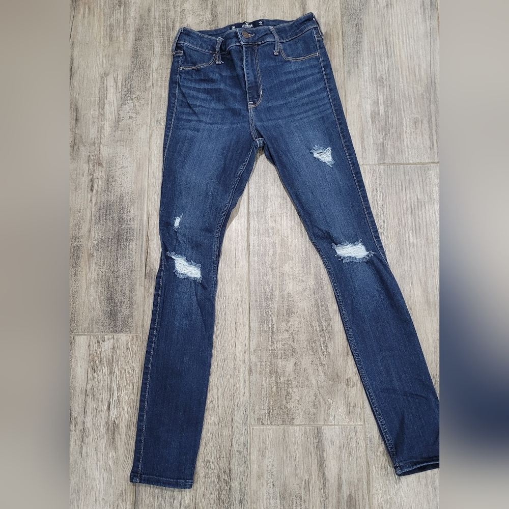 Hollister Dark Blue High Rised Distressed Skinny Jeans
